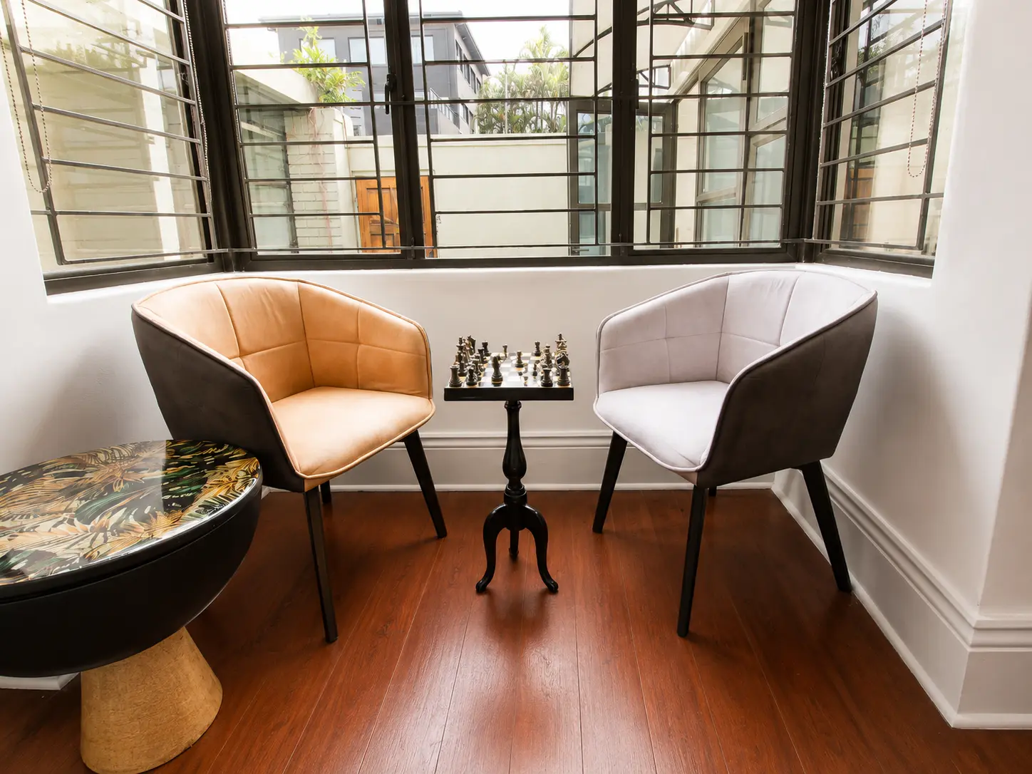 Chess table in the lounge bay window