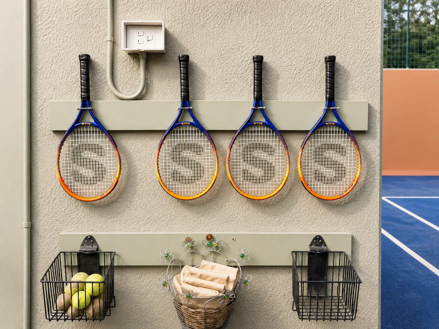 Tennis rackets and balls provided for guests